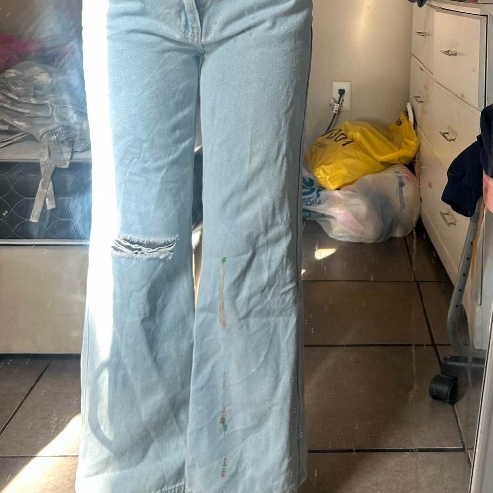 Straight leg with flare jeans mushroom design